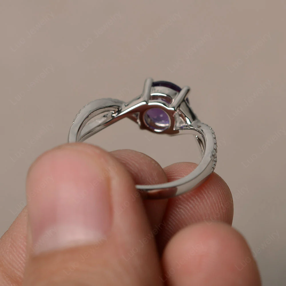 Round Amethyst Twisted Engagement Ring - Image 2