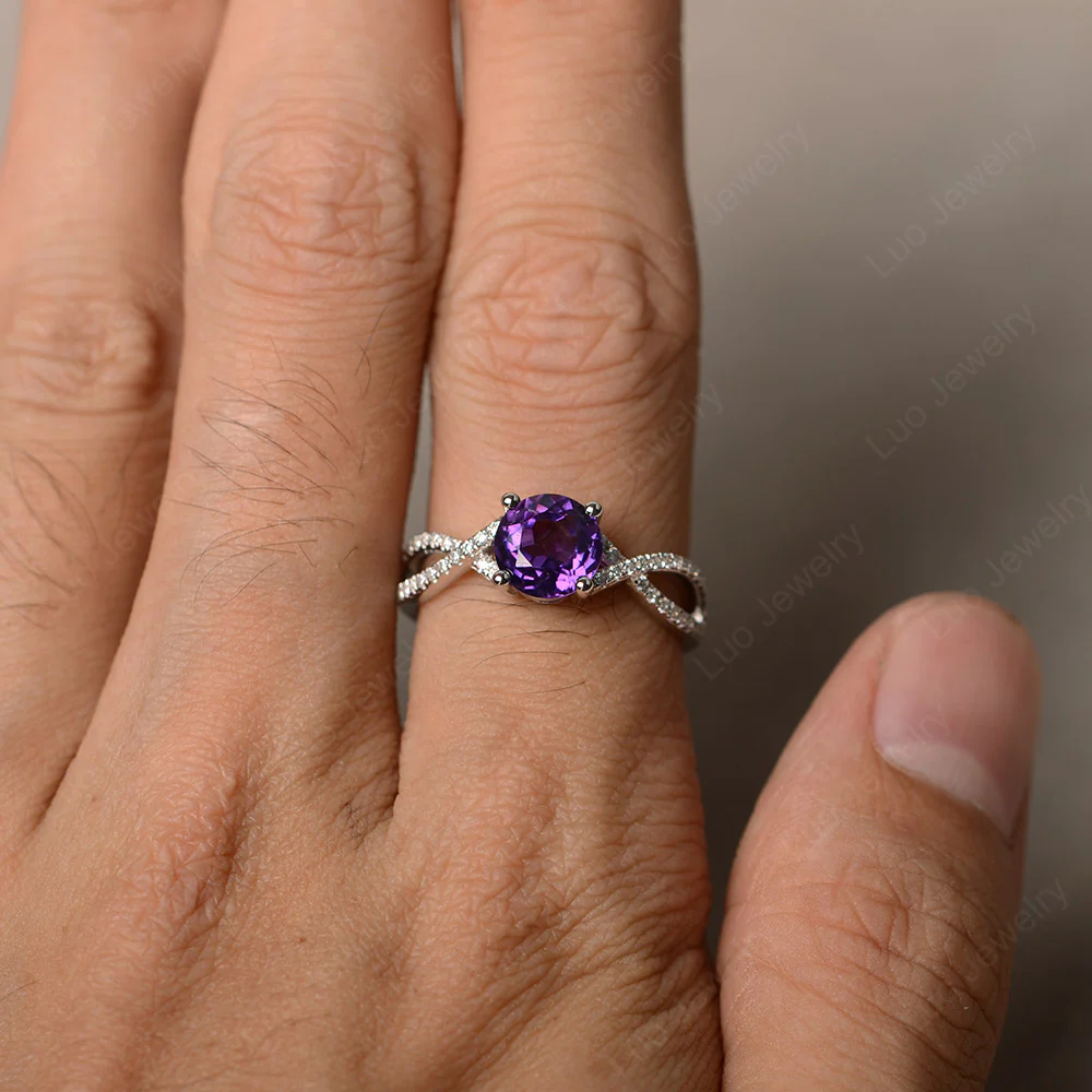 Round Amethyst Twisted Engagement Ring - Image 3