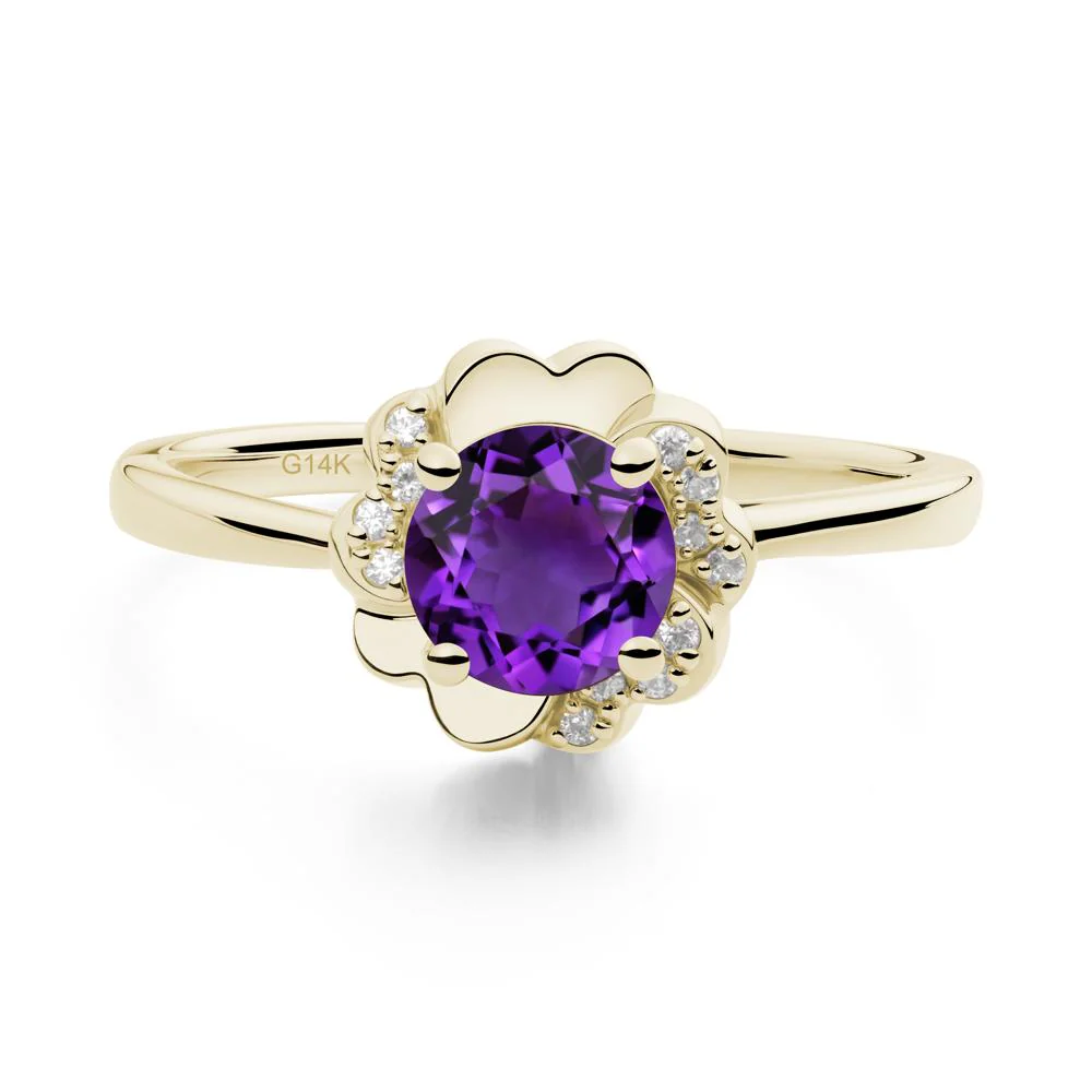 Round Amethyst Floral Engagement Ring