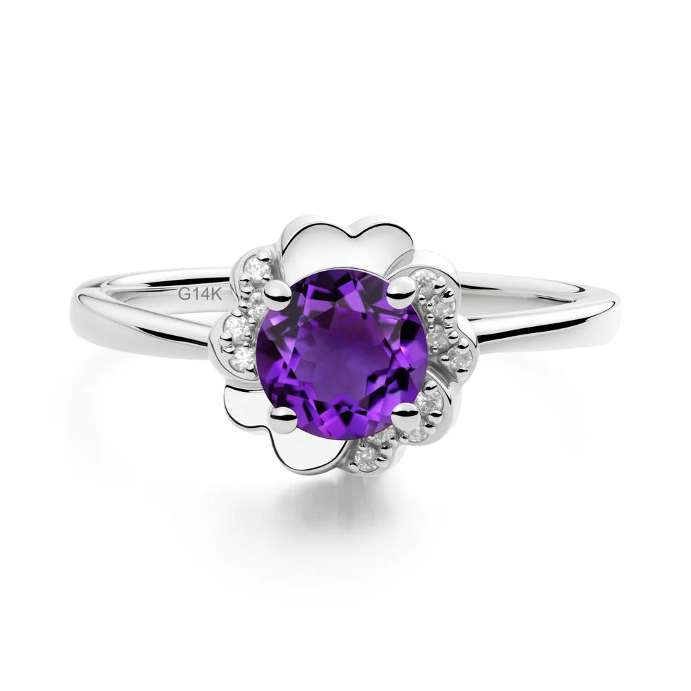Round Amethyst Floral Engagement Ring - Image 6