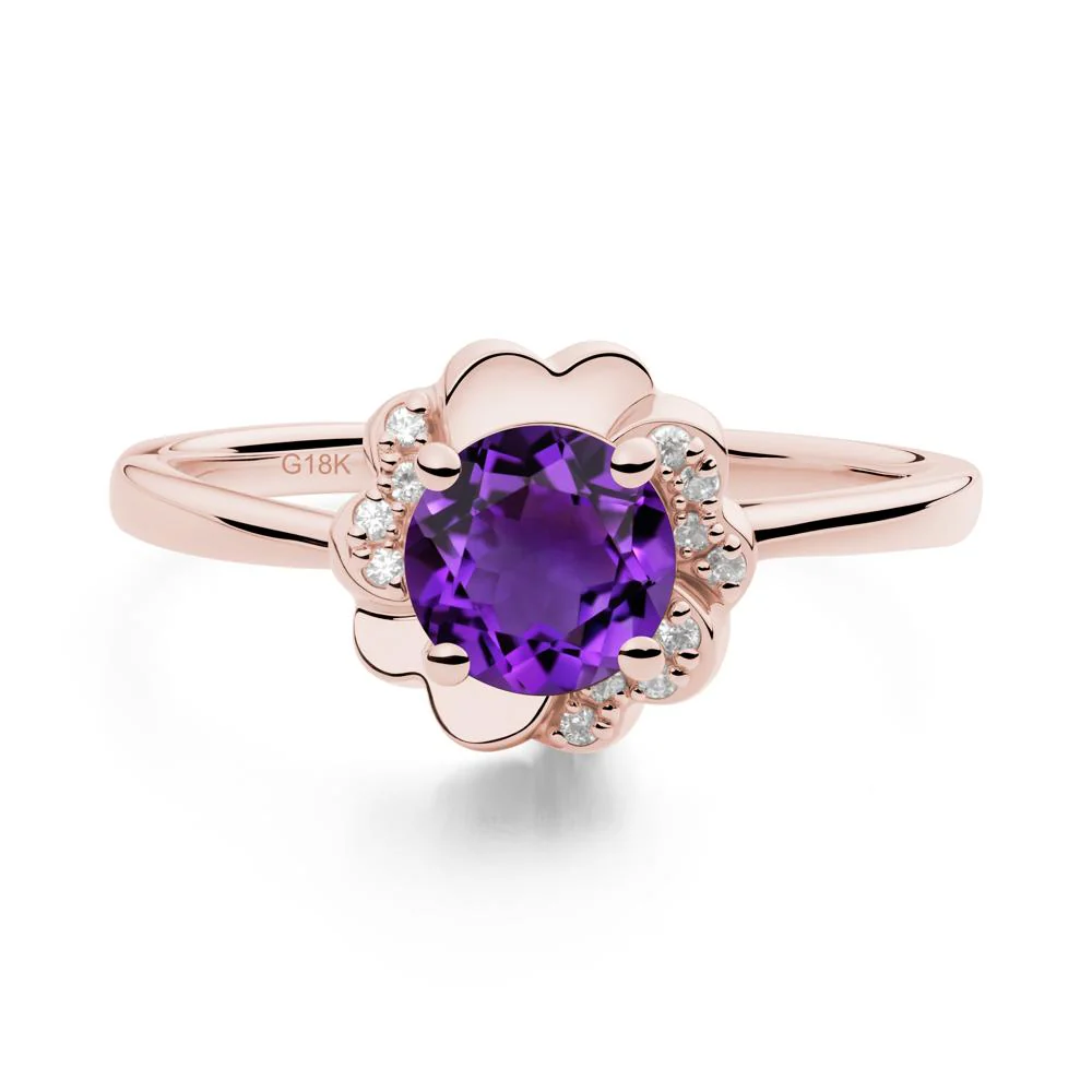 Round Amethyst Floral Engagement Ring - Image 8