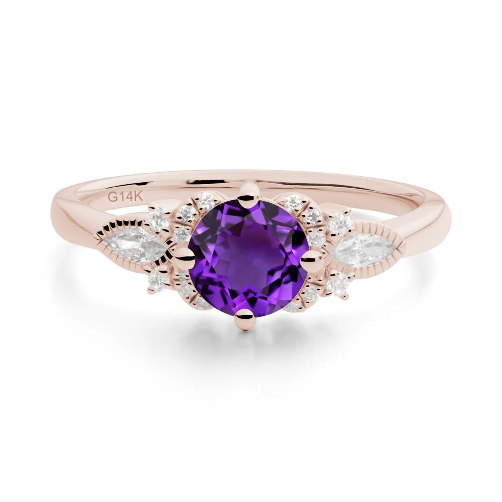 Round Amethyst Floral Statement Ring