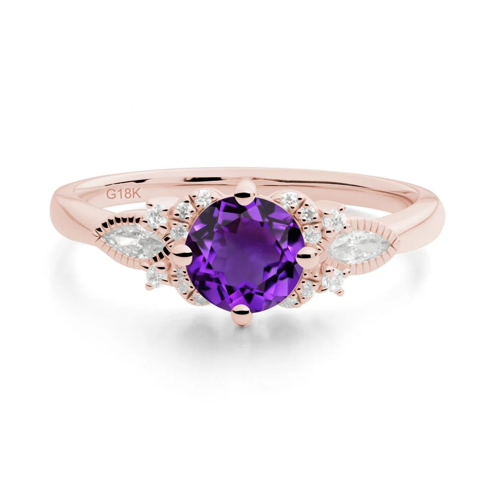 Round Amethyst Floral Statement Ring - Image 3