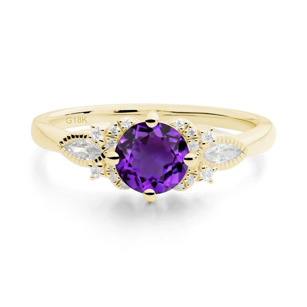 Round Amethyst Floral Statement Ring - Image 4