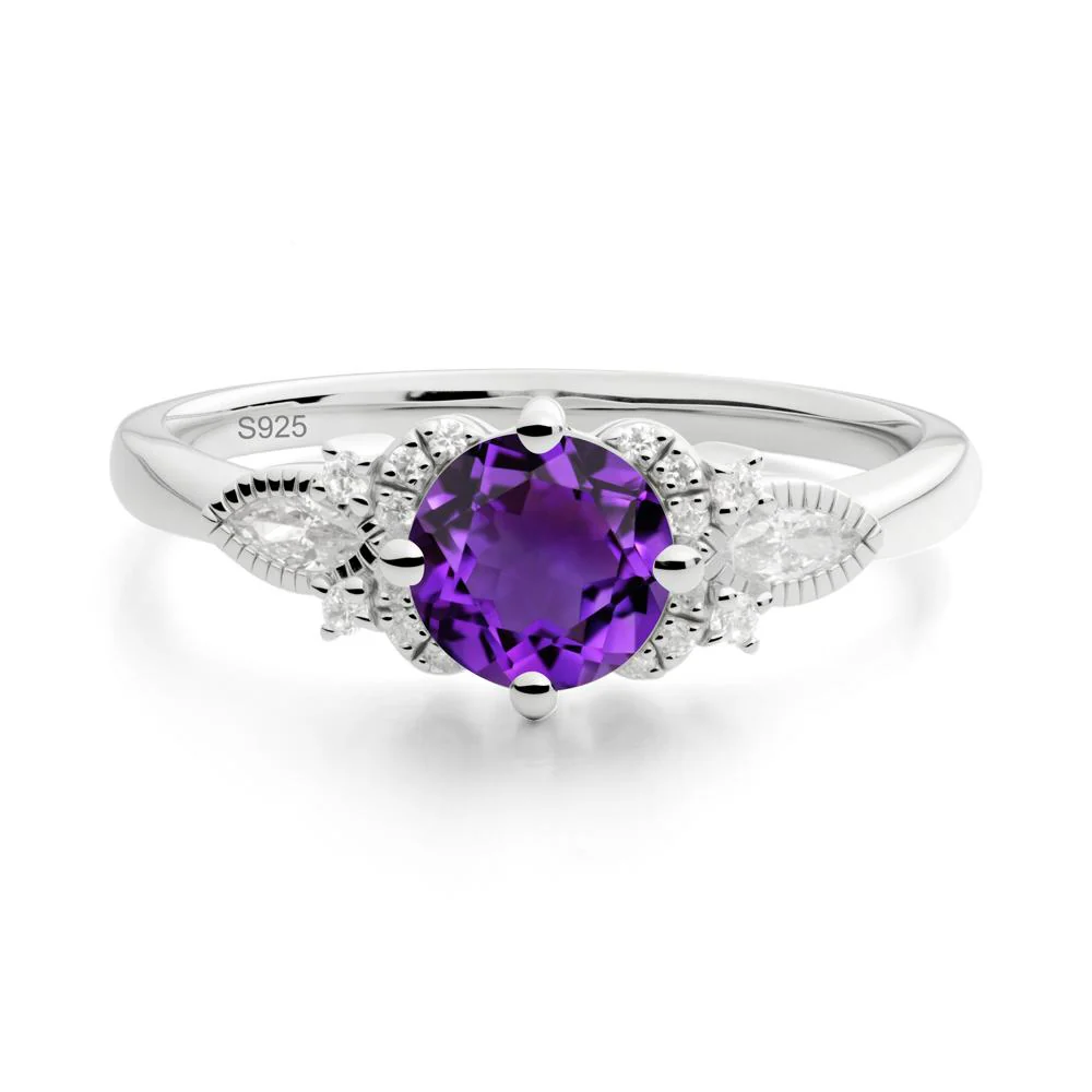 Round Amethyst Floral Statement Ring - Image 9
