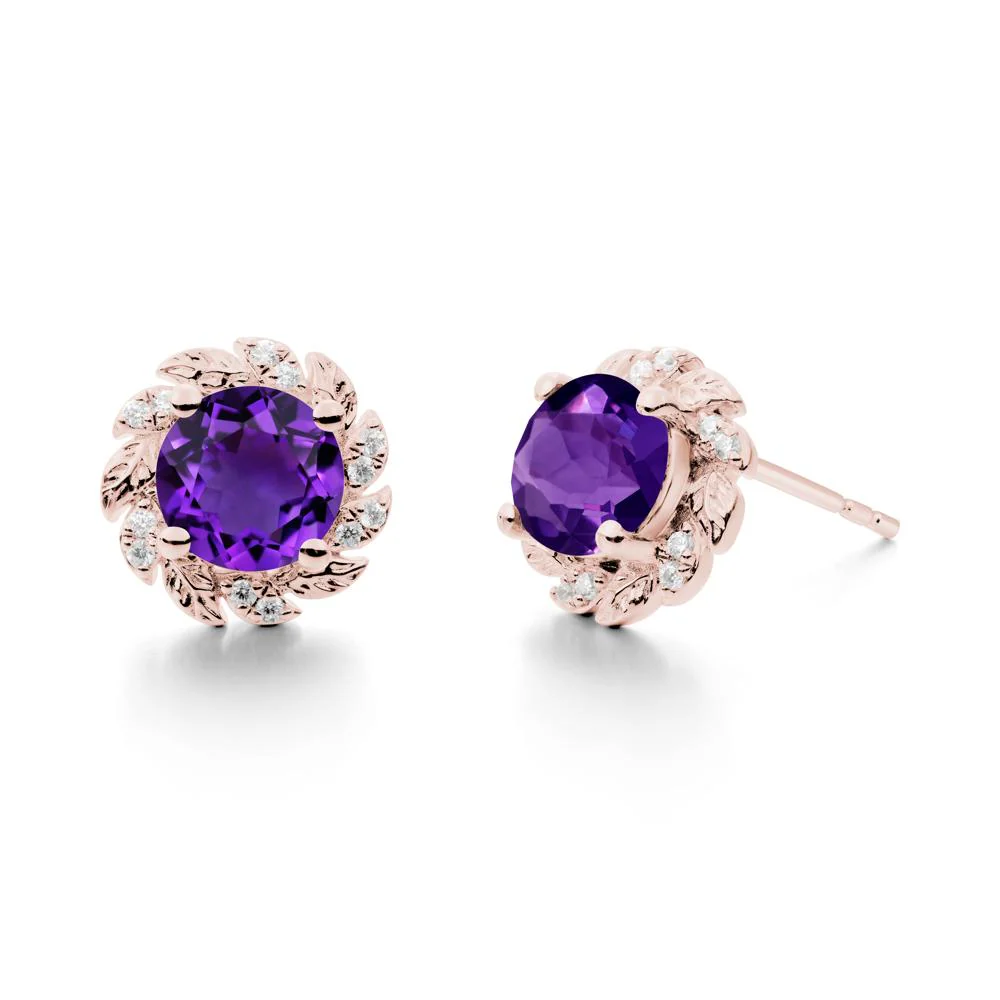 Round Amethyst Flower Earrings - Image 2