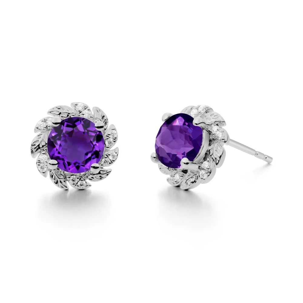 Round Amethyst Flower Earrings - Image 5