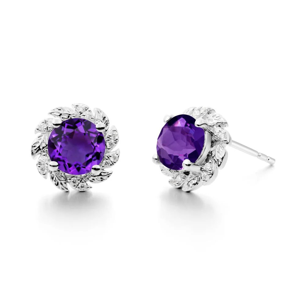 Round Amethyst Flower Earrings - Image 9
