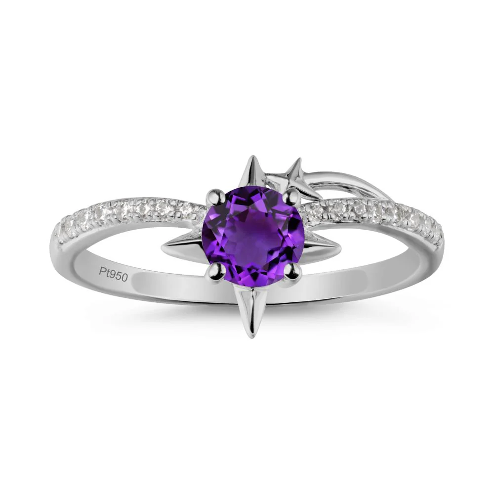 Round Amethyst Four Point Star Ring