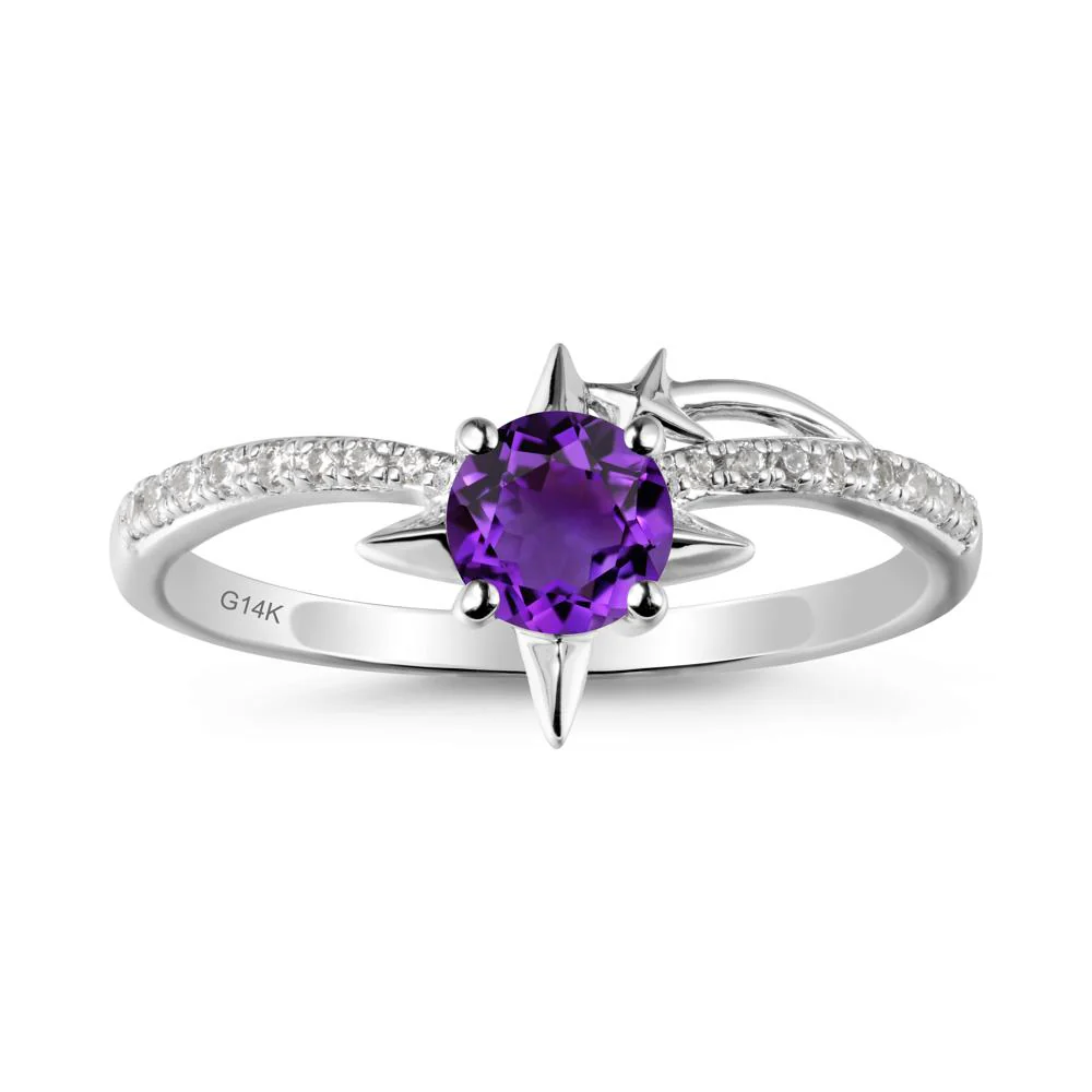 Round Amethyst Four Point Star Ring - Image 3