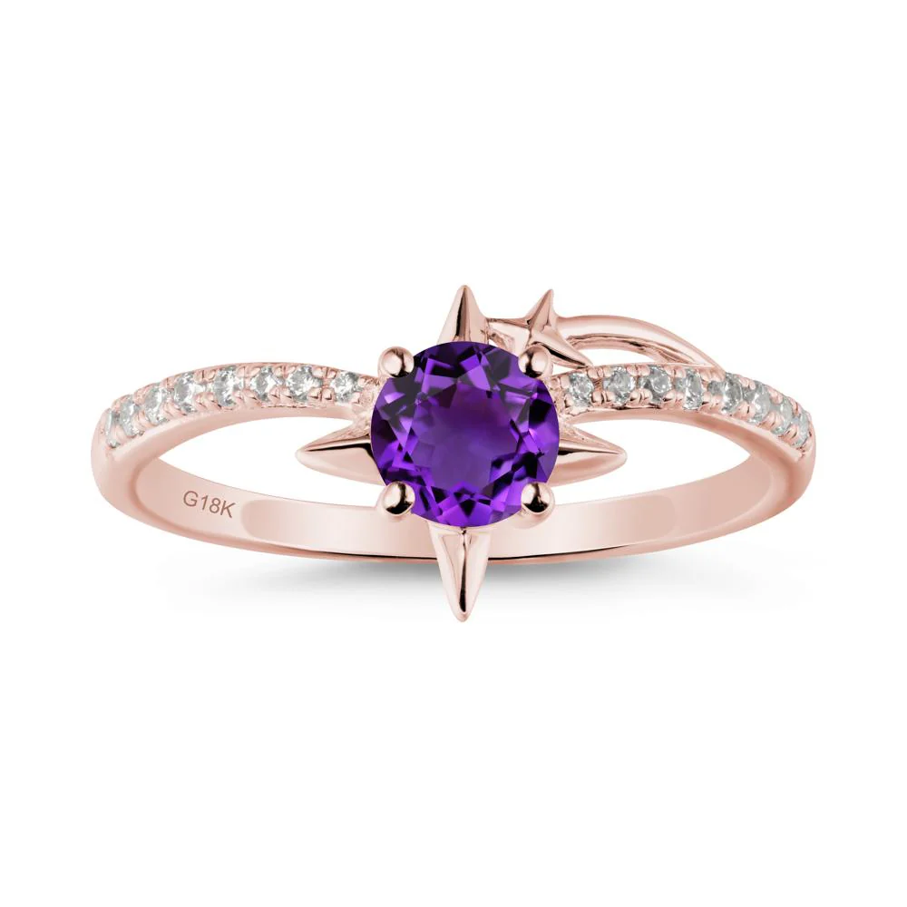 Round Amethyst Four Point Star Ring - Image 5