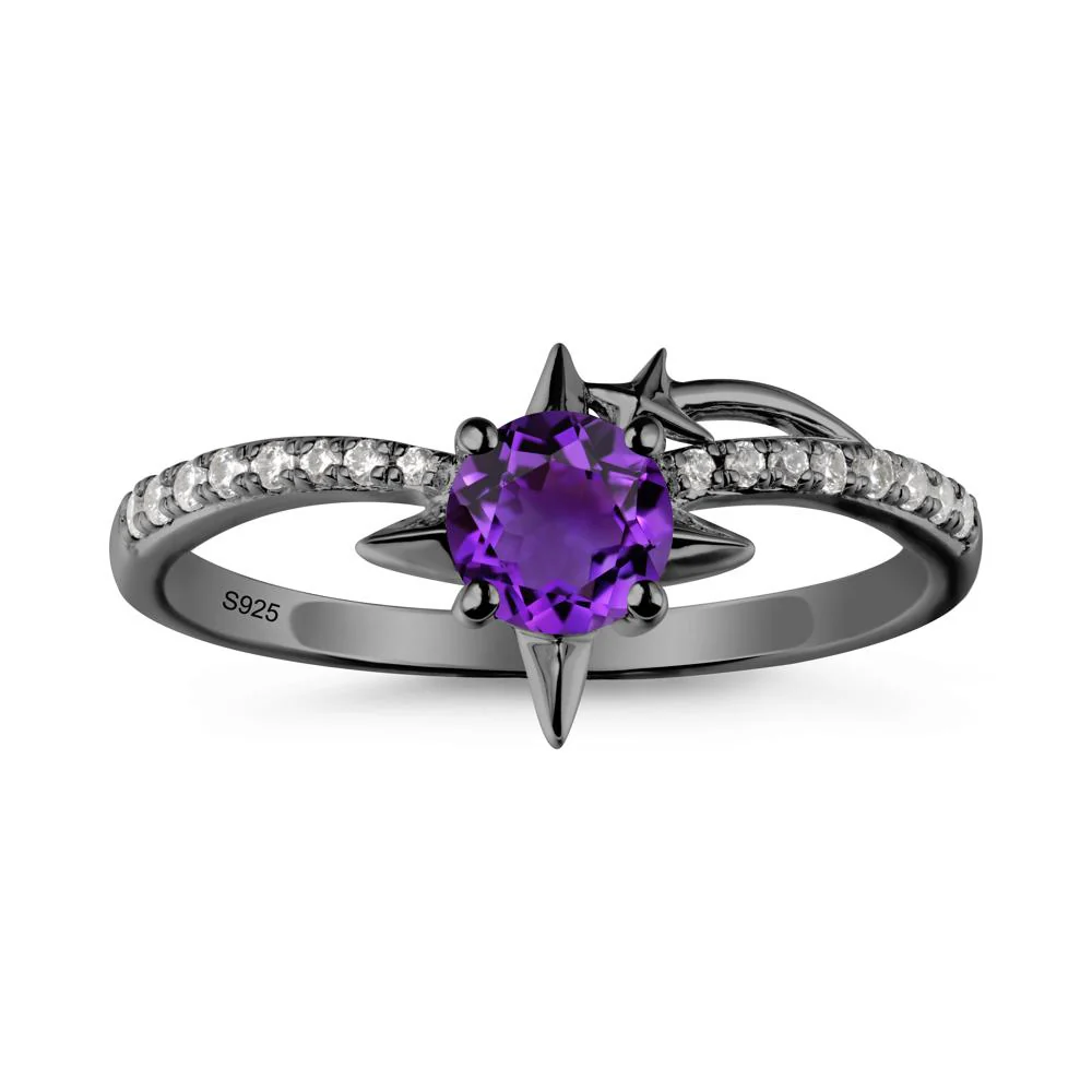Round Amethyst Four Point Star Ring - Image 8