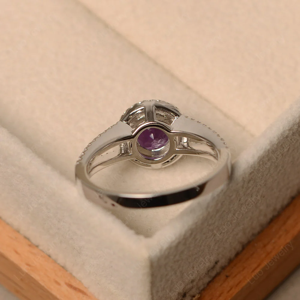 Round Amethyst Halo Split Shank Ring - Image 3