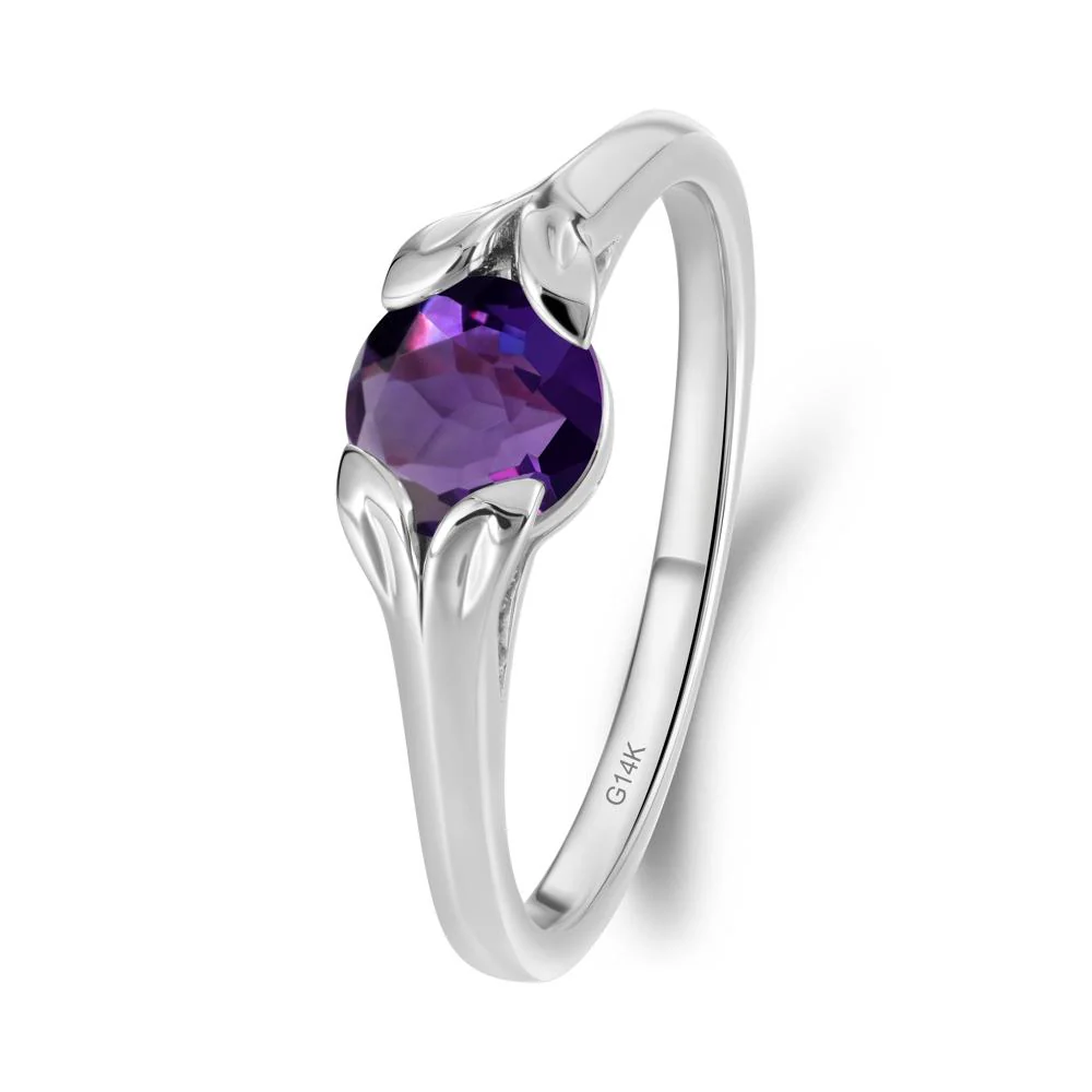Round Amethyst Leaf Ring