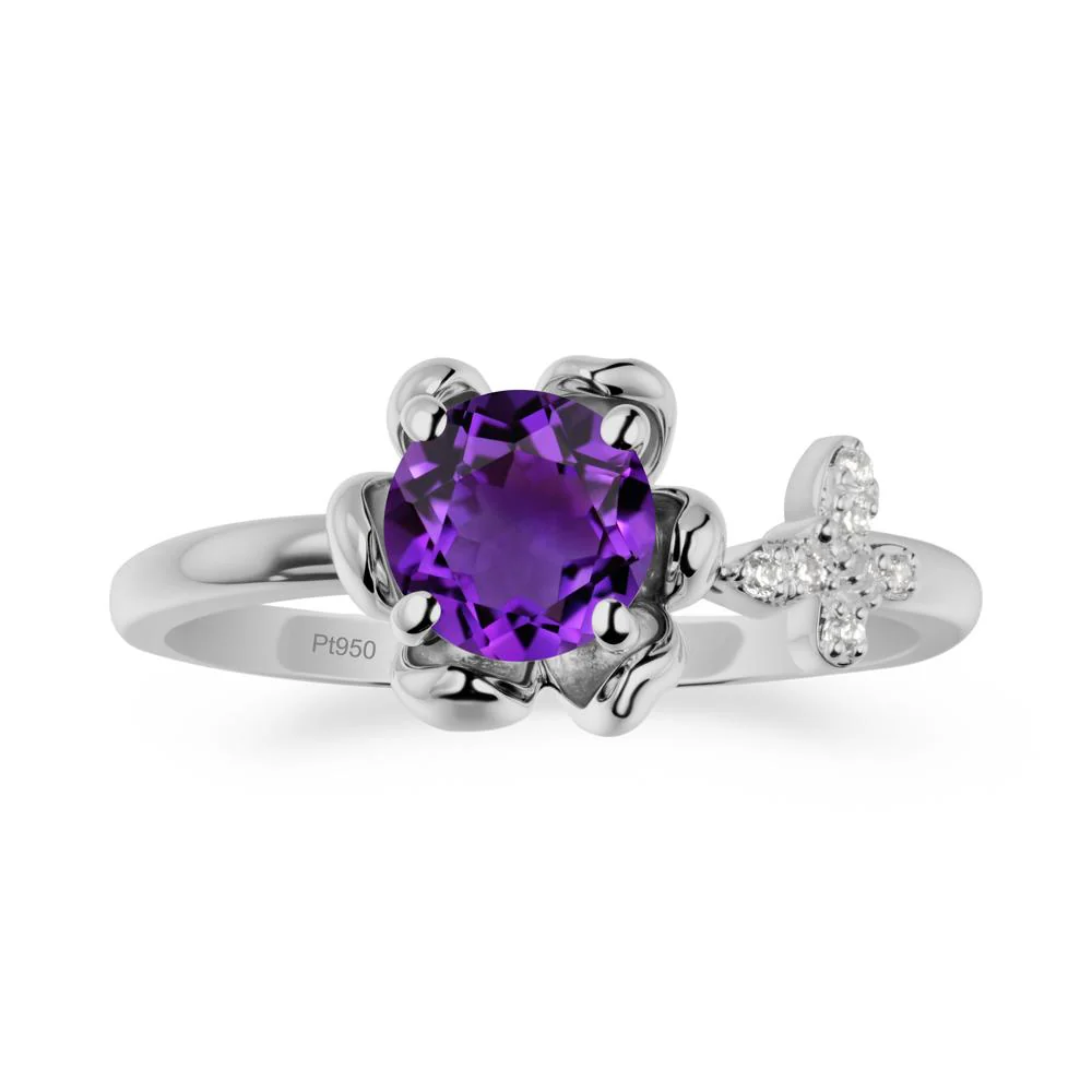 Round Amethyst Petal Halo Ring