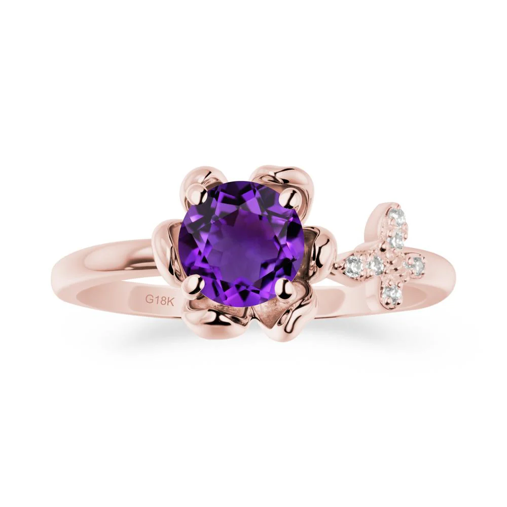 Round Amethyst Petal Halo Ring - Image 5
