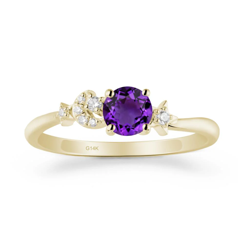 Round Amethyst Ring with Moon and Pentacle - Image 3