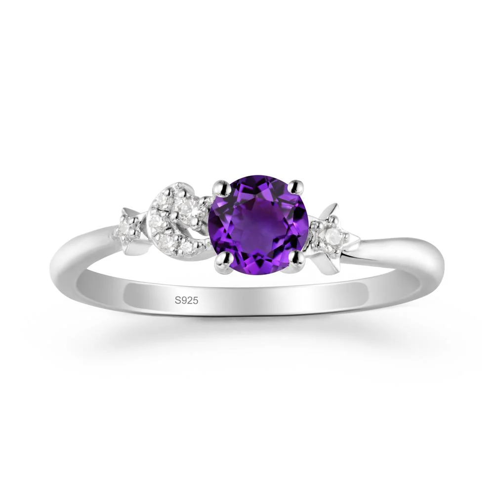 Round Amethyst Ring with Moon and Pentacle - Image 9