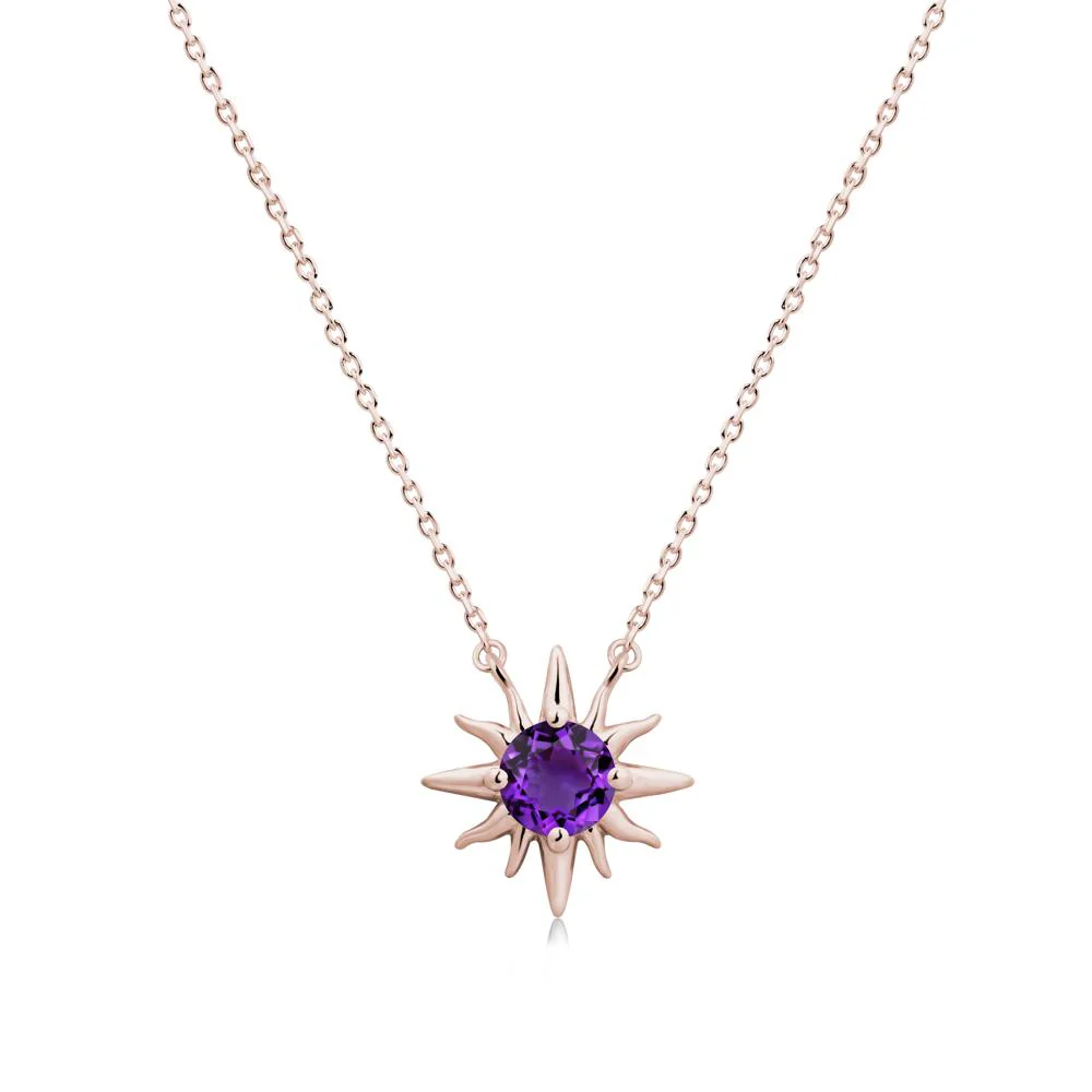 Round Amethyst Sun Pendant Necklace