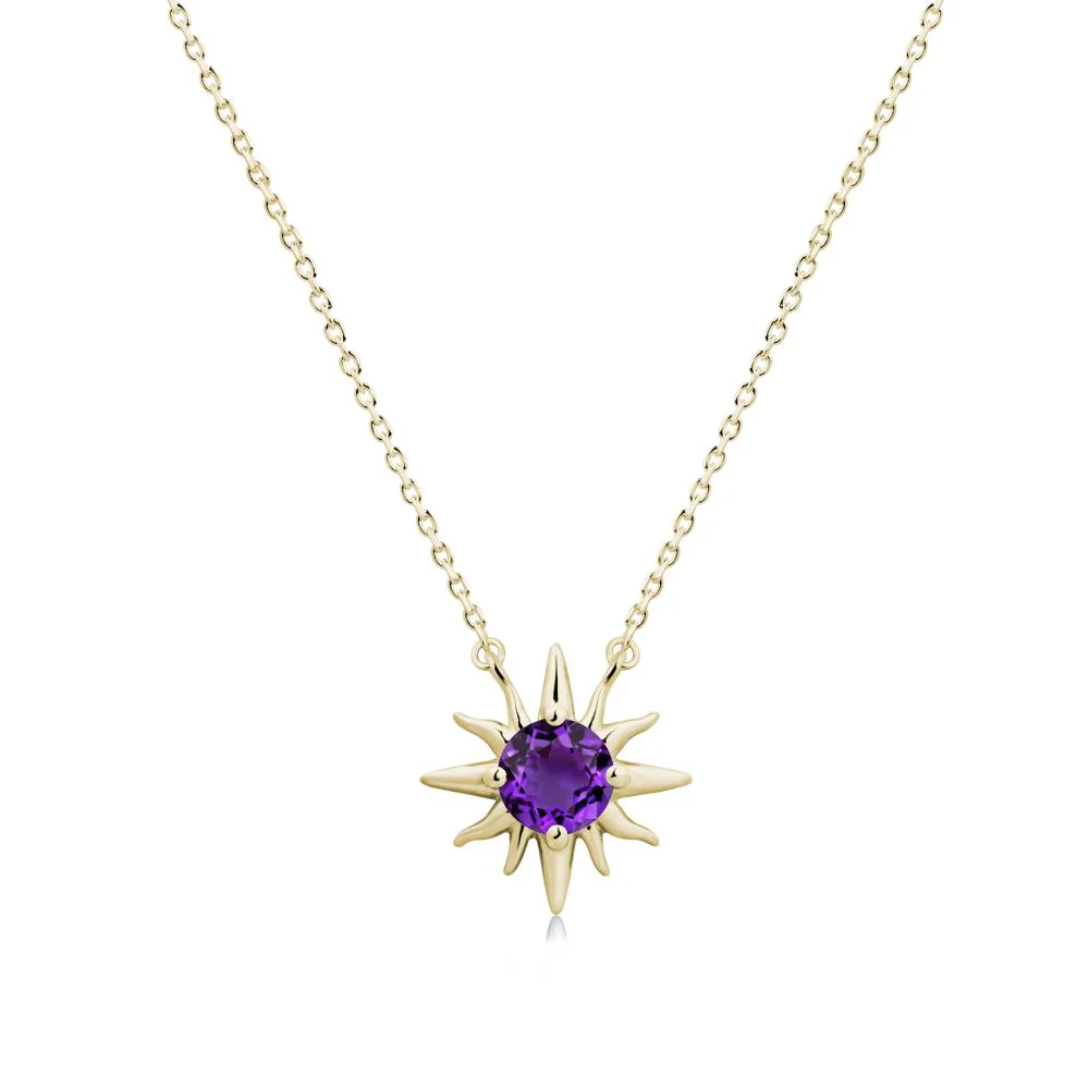Round Amethyst Sun Pendant Necklace - Image 3