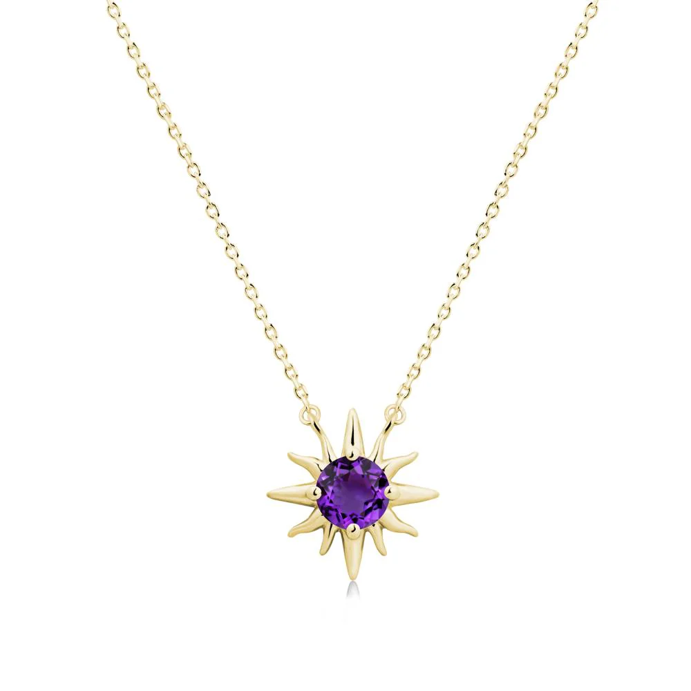 Round Amethyst Sun Pendant Necklace - Image 6