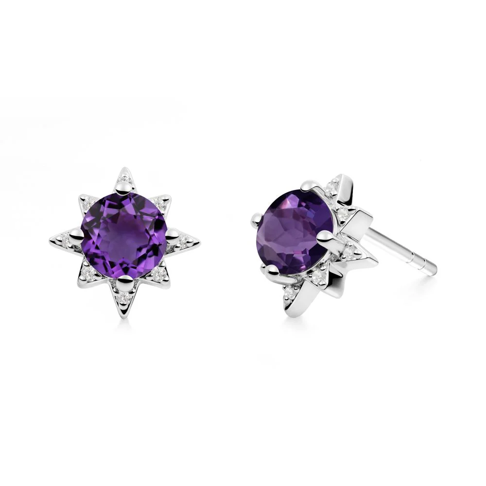 Round Amethyst Sunburst Earrings - Image 3