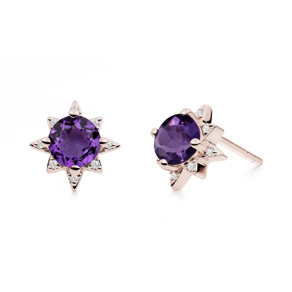 Round Amethyst Sunburst Earrings - Image 4