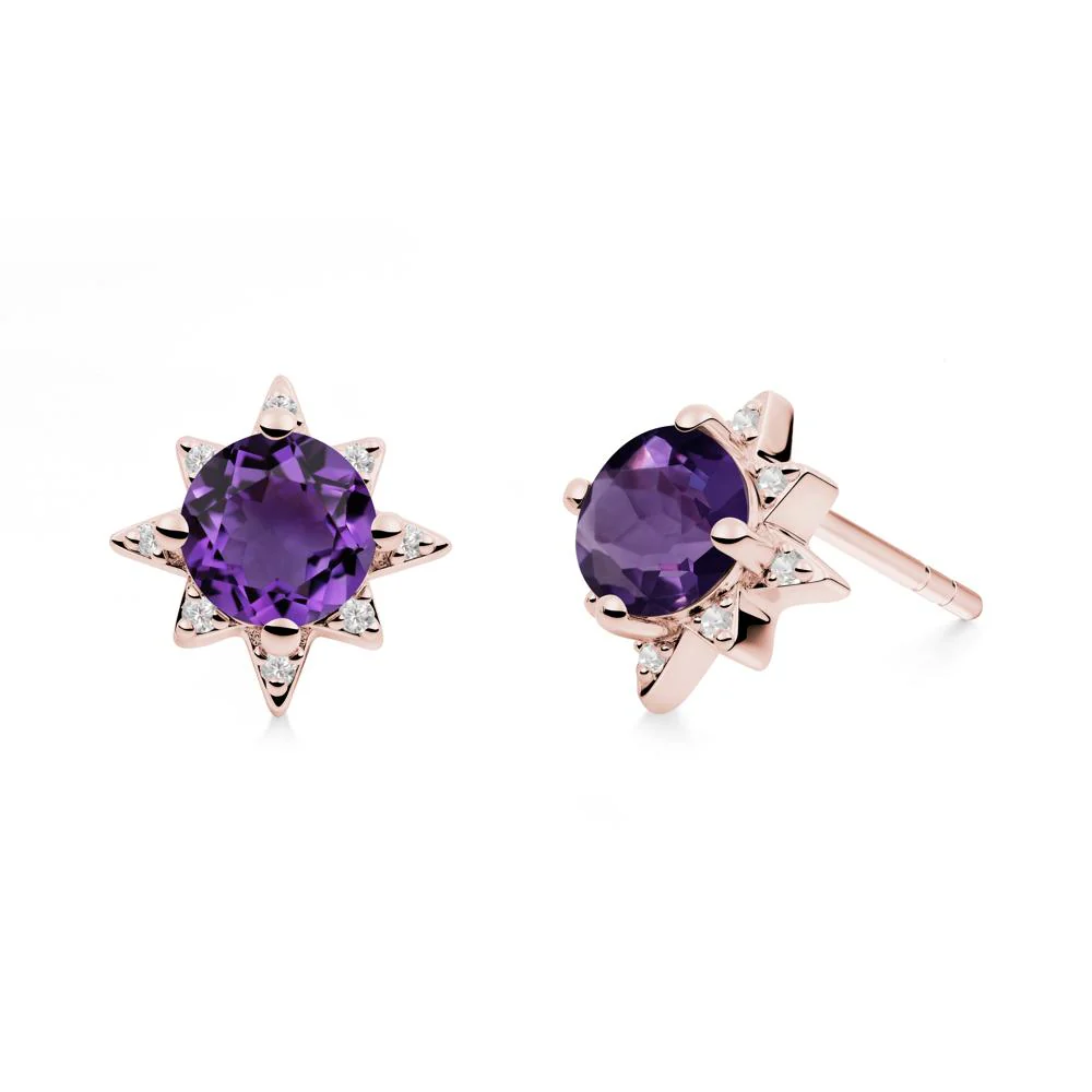 Round Amethyst Sunburst Earrings - Image 7