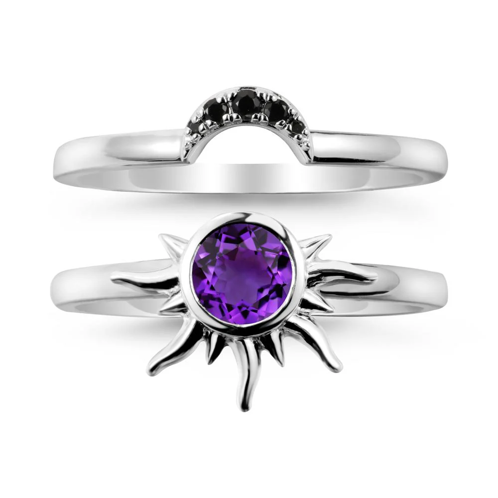 Round Amethyst Sunburst Ring Set - Image 2