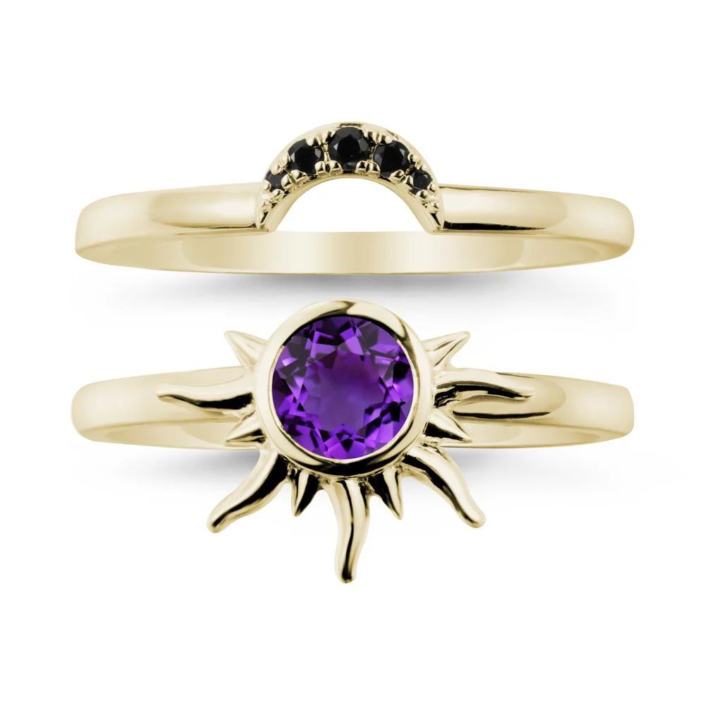 Round Amethyst Sunburst Ring Set - Image 3