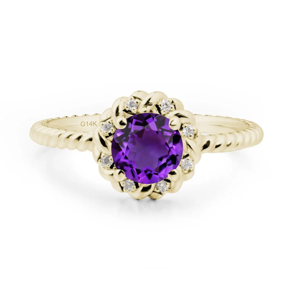 Round Amethyst Twisted Halo Ring
