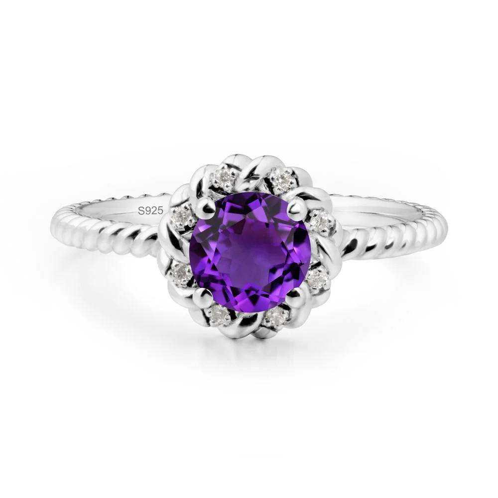 Round Amethyst Twisted Halo Ring - Image 3