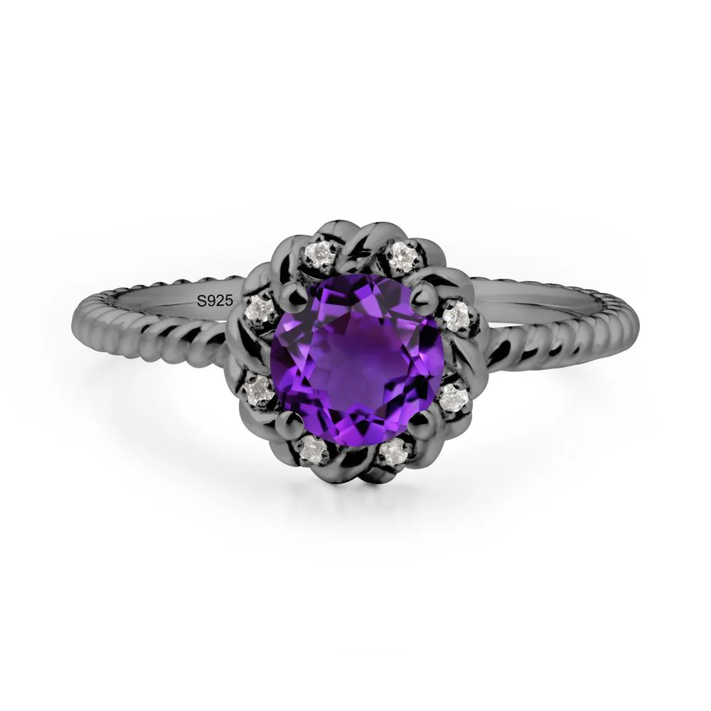 Round Amethyst Twisted Halo Ring - Image 5