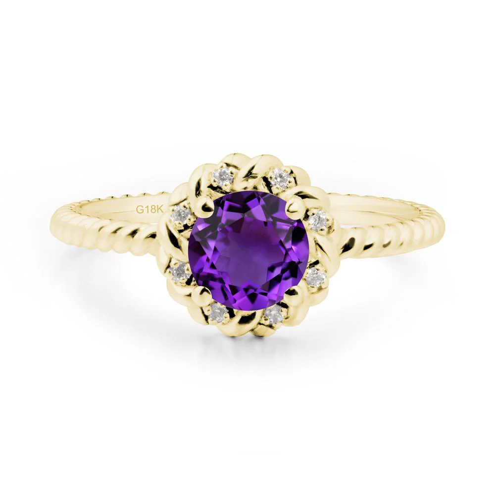Round Amethyst Twisted Halo Ring - Image 7