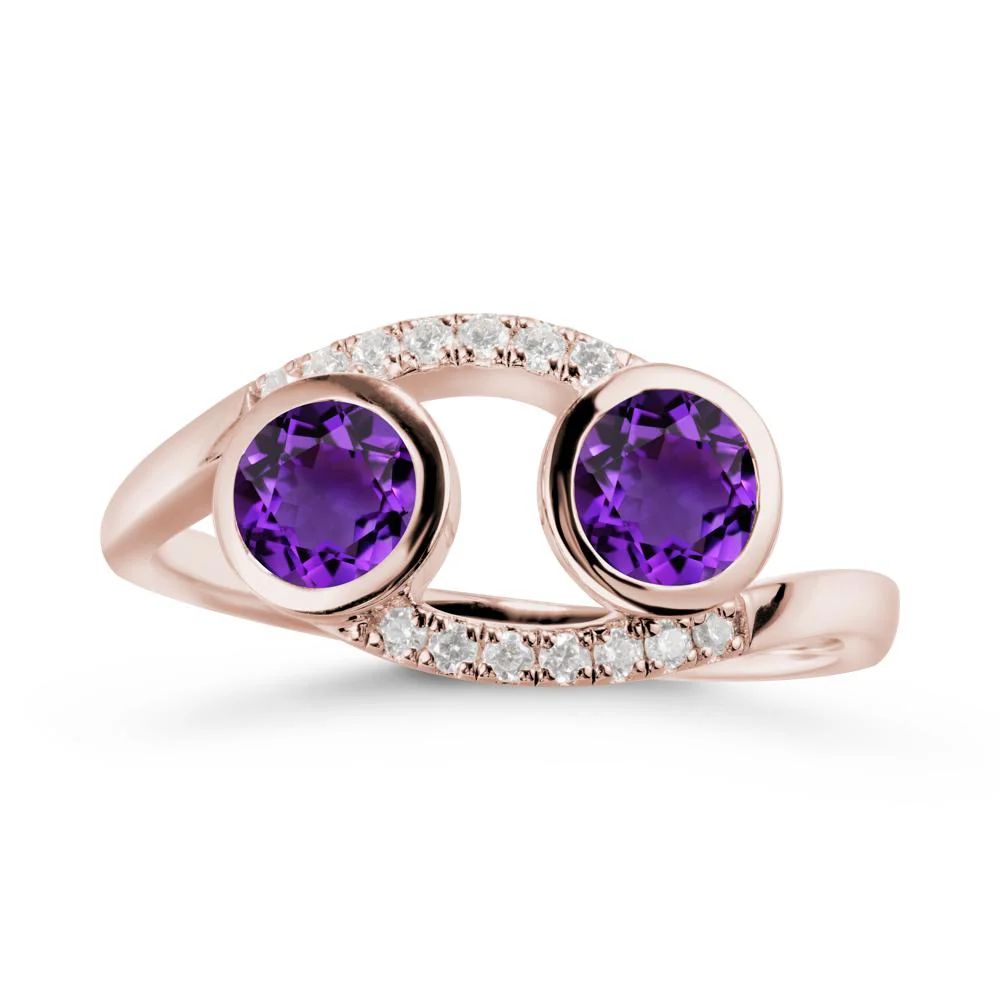 Round Amethyst Two Stone Ring