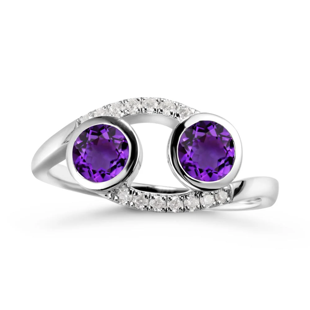 Round Amethyst Two Stone Ring - Image 2