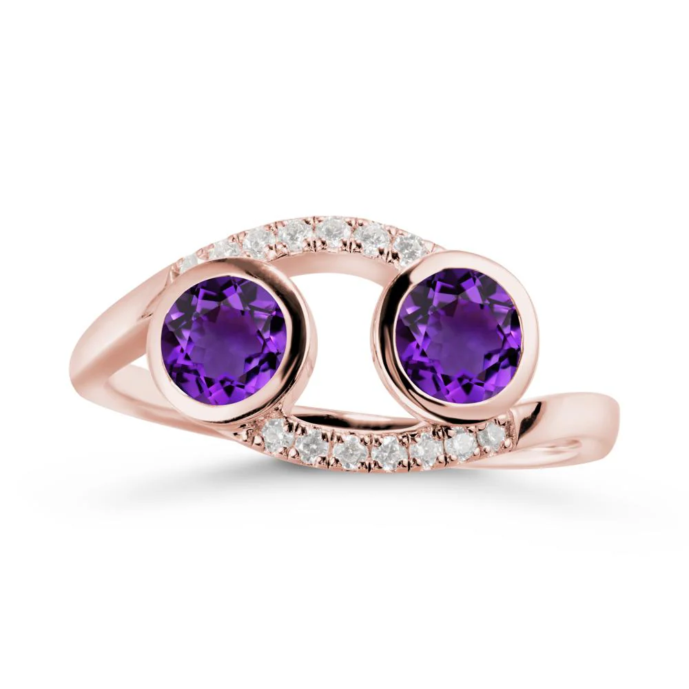 Round Amethyst Two Stone Ring - Image 4