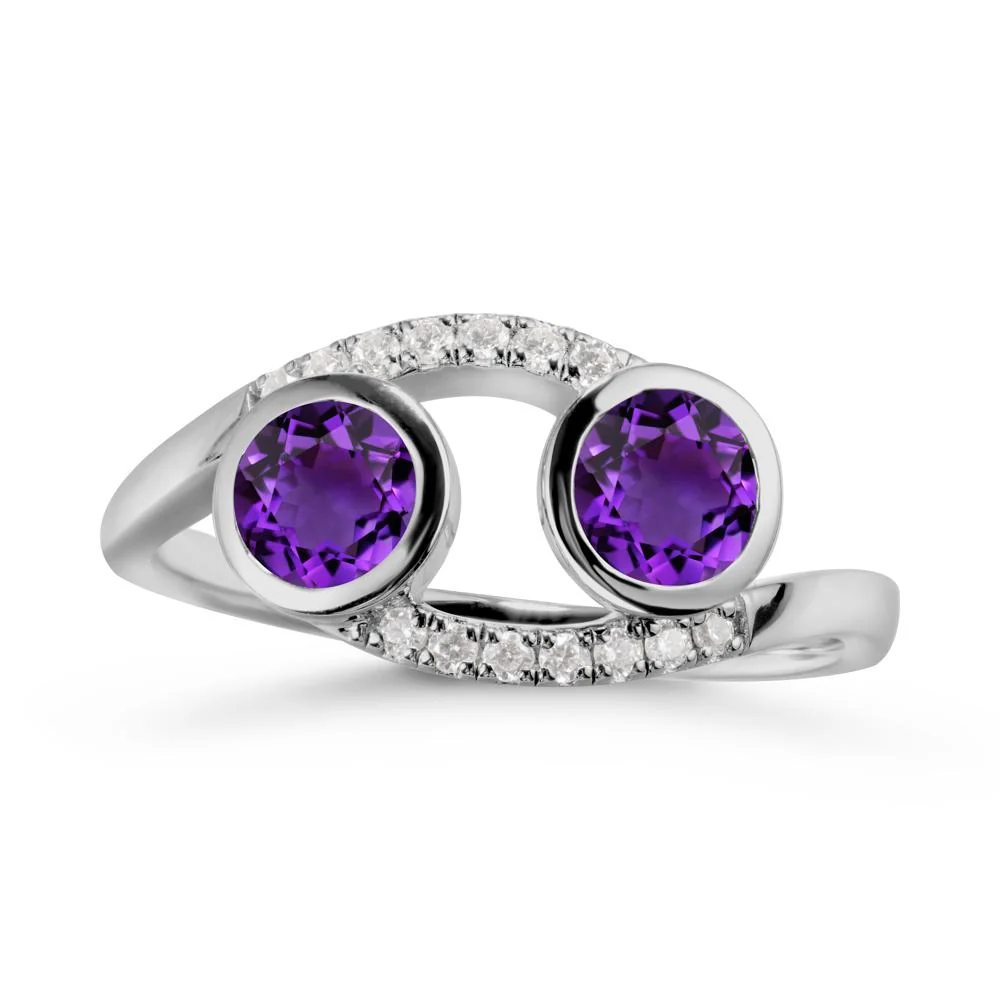 Round Amethyst Two Stone Ring - Image 8