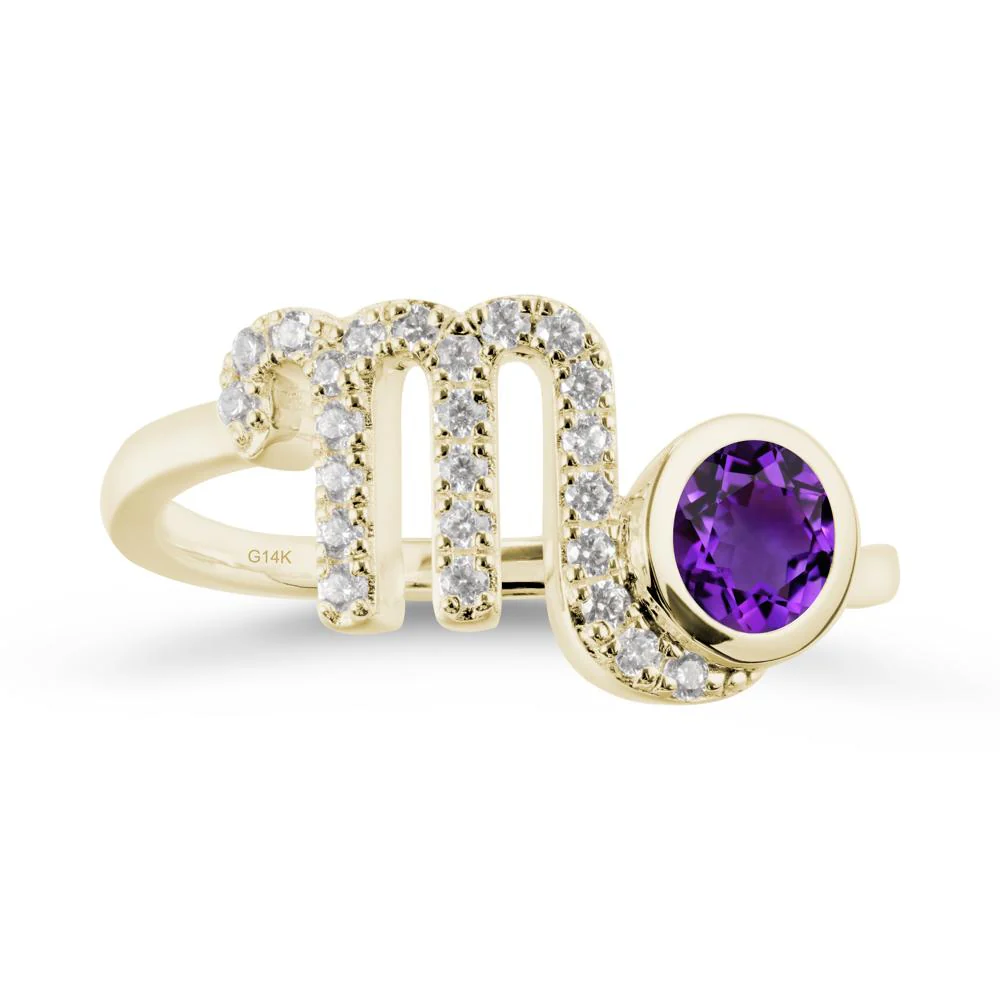 Round Amethyst Wrap Around Scorpio Zodiac Ring - Image 4