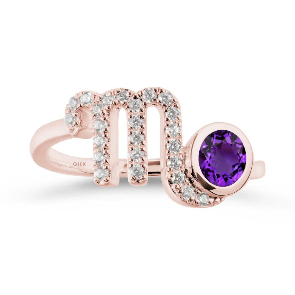 Round Amethyst Wrap Around Scorpio Zodiac Ring - Image 5