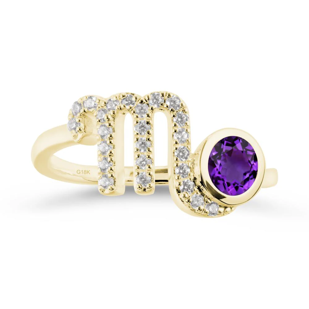 Round Amethyst Wrap Around Scorpio Zodiac Ring - Image 7