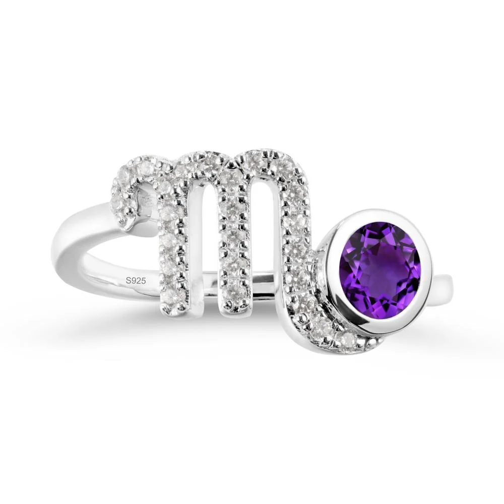 Round Amethyst Wrap Around Scorpio Zodiac Ring - Image 9