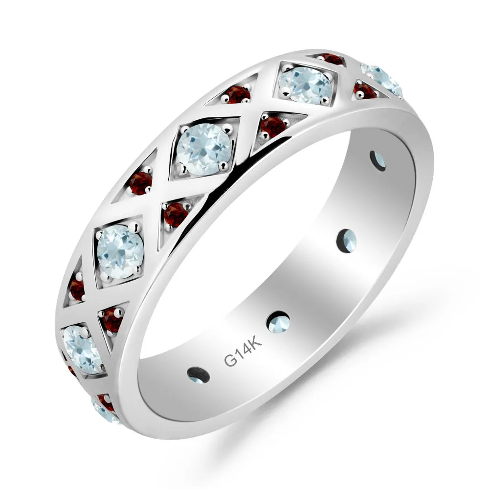 Round Aquamarine and Garnet and Garnet Statement Ring - Image 2