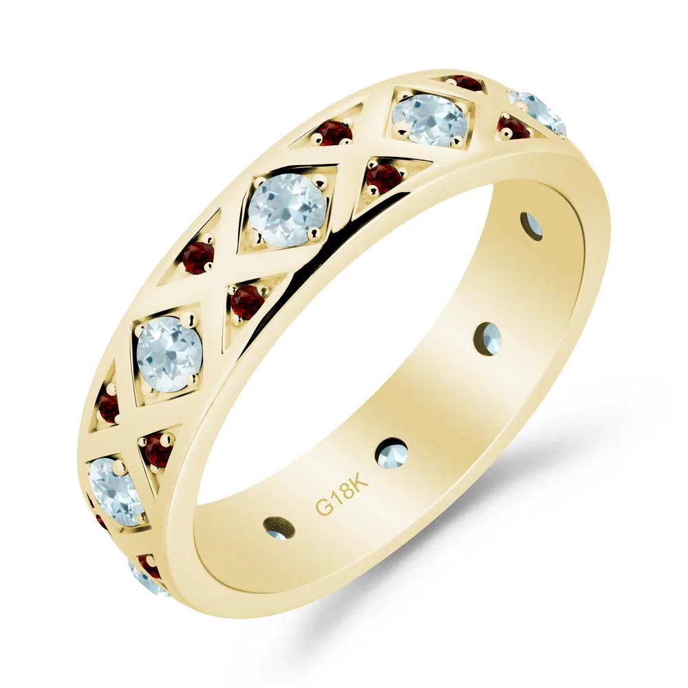 Round Aquamarine and Garnet and Garnet Statement Ring - Image 7
