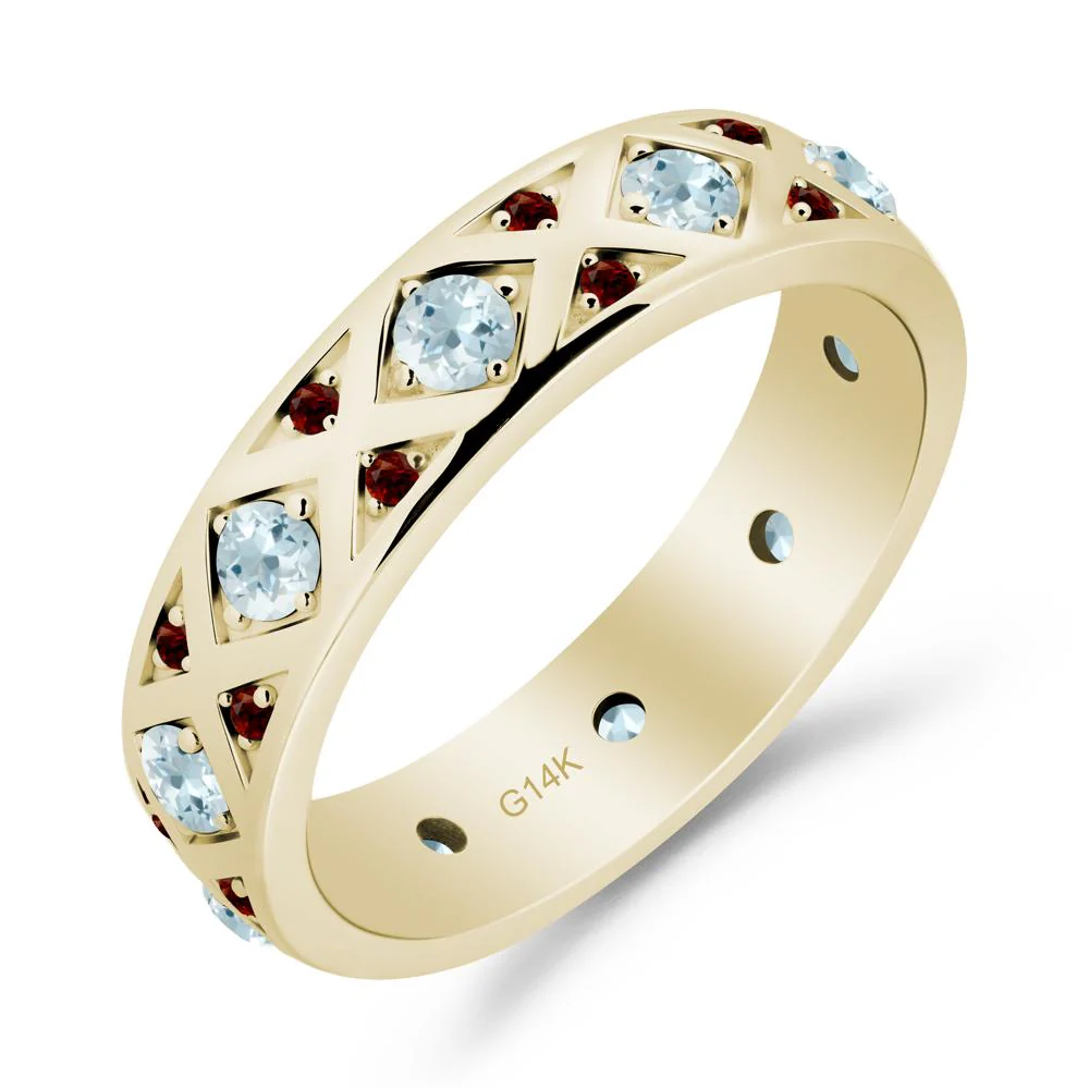 Round Aquamarine and Garnet and Garnet Statement Ring - Image 8