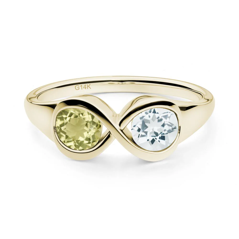 Round Aquamarine and Lemon Quartz Infinity Ring - Image 3
