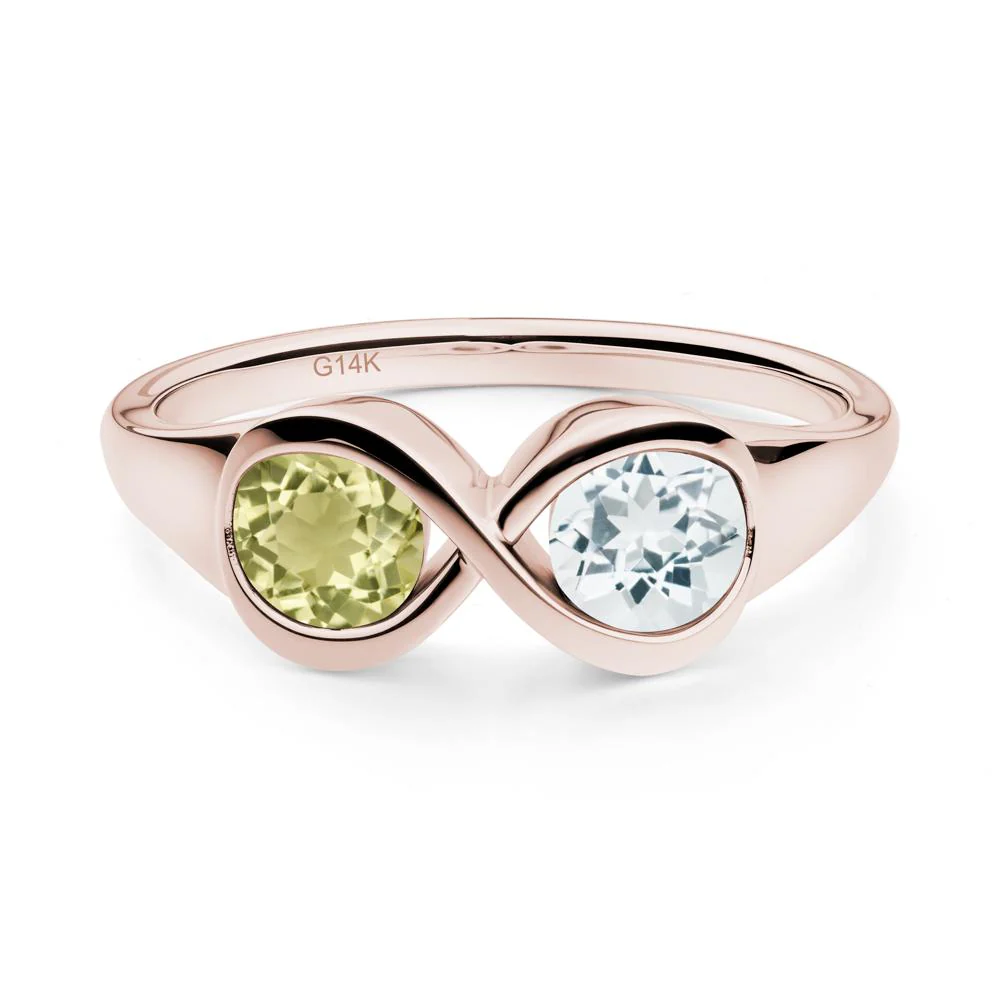 Round Aquamarine and Lemon Quartz Infinity Ring - Image 4