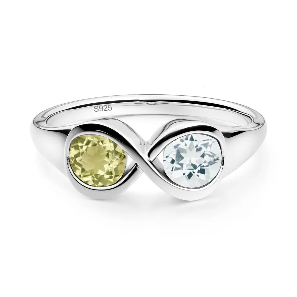 Round Aquamarine and Lemon Quartz Infinity Ring - Image 9