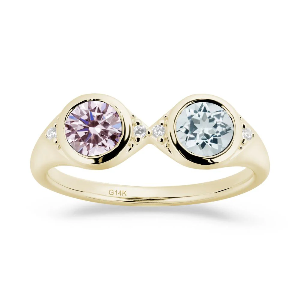 Round Aquamarine and Pink Cubic Zirconia Toi Et Moi Ring