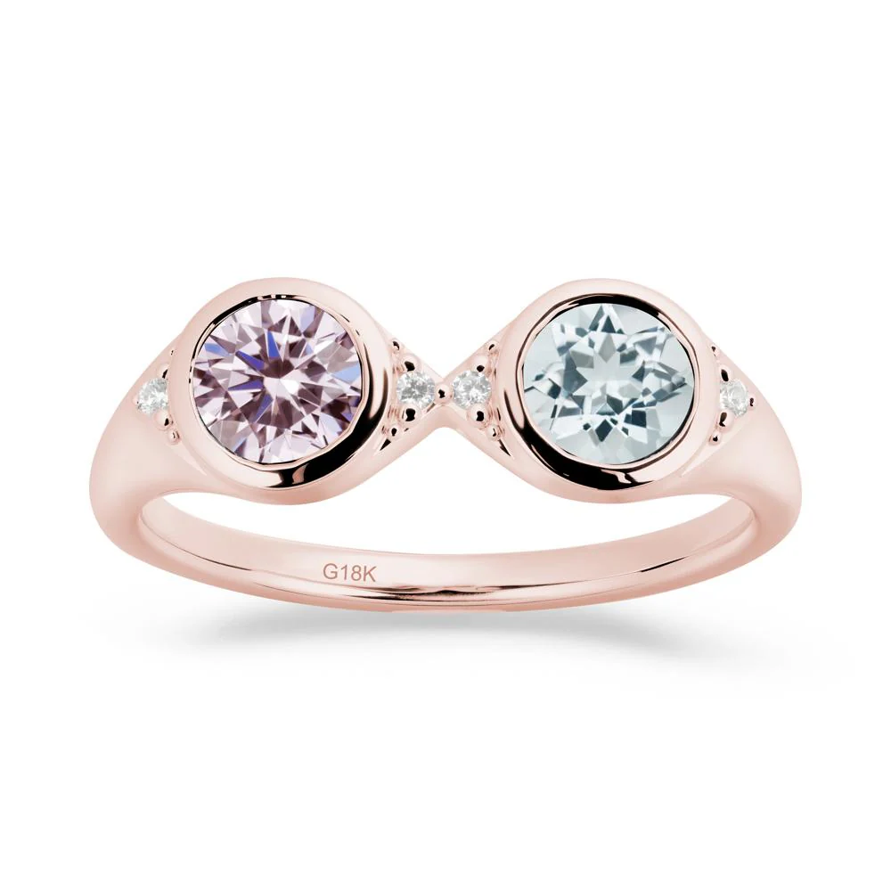 Round Aquamarine and Pink Cubic Zirconia Toi Et Moi Ring - Image 5